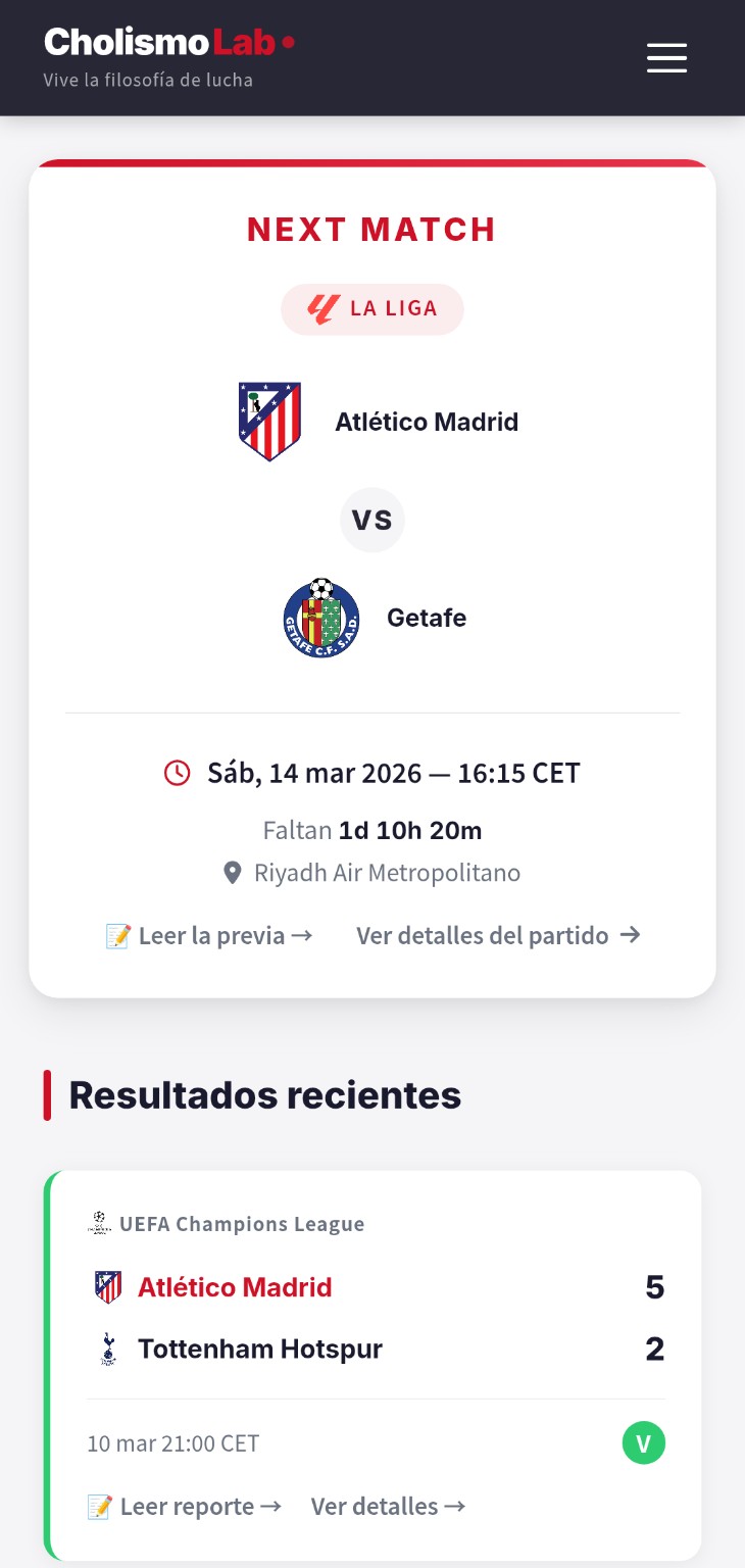 Parte superior de la portada con la guía del partido y los resultados recientes